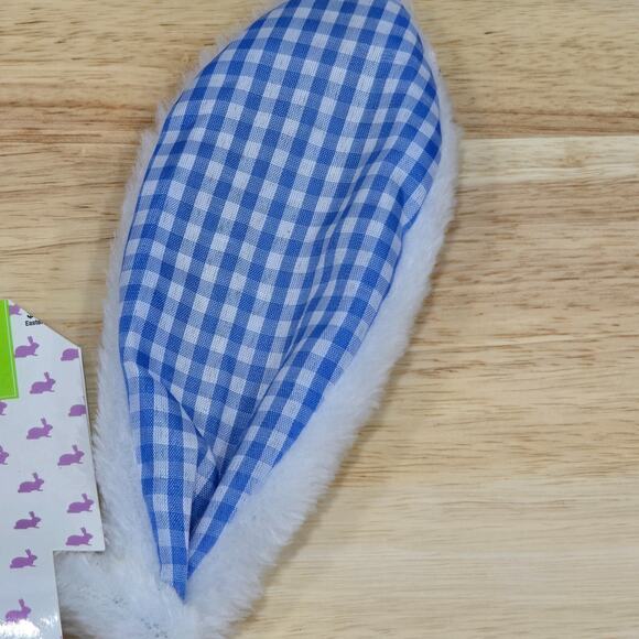 Easter Costume Cosplay Rabbit Bunny Ears Headband Blue White Plaid Wired - Picture 5 of 9